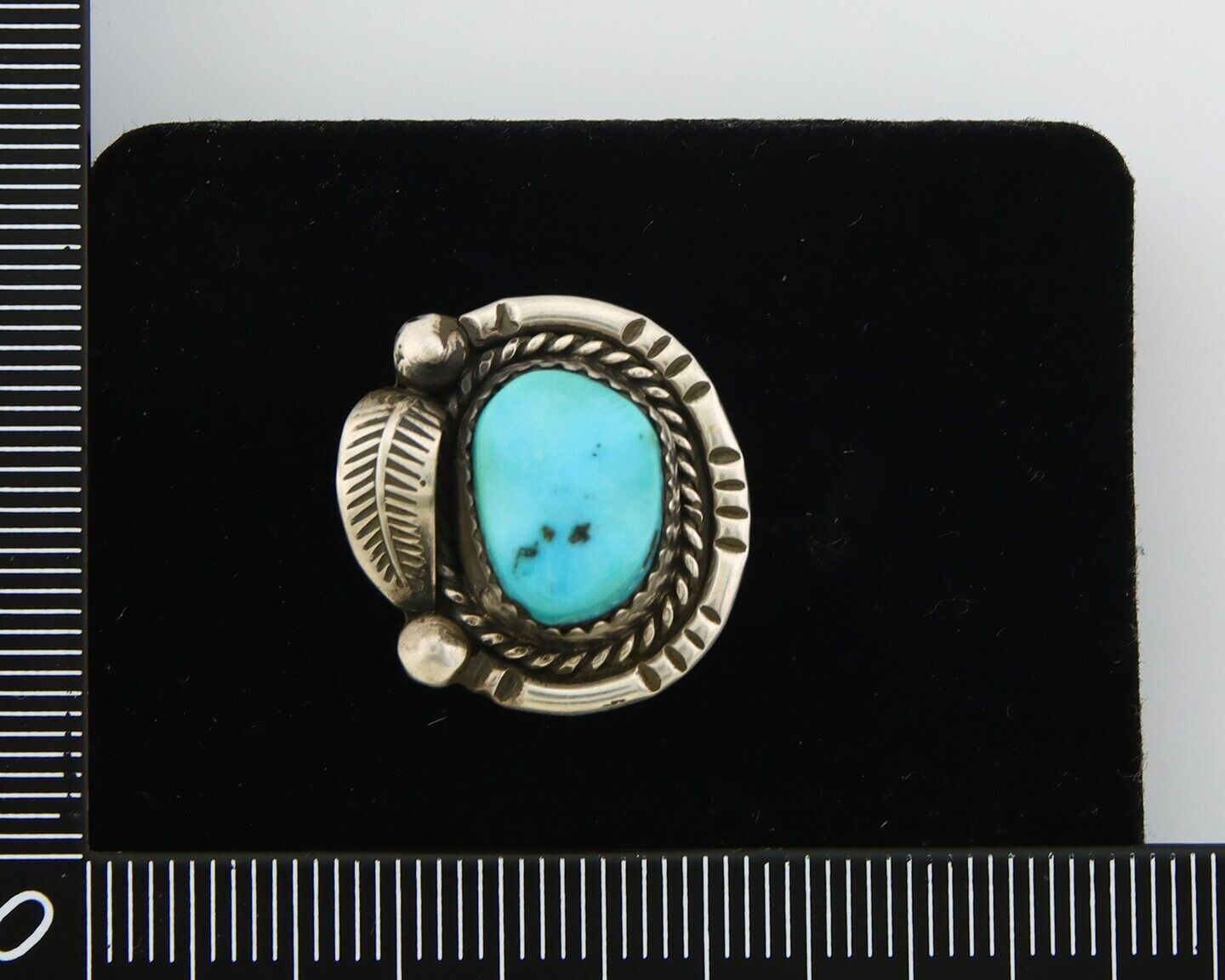 Navajo Ring 925 Sterling Natural Blue Turquoise Native Artist C.80's Size 5.0