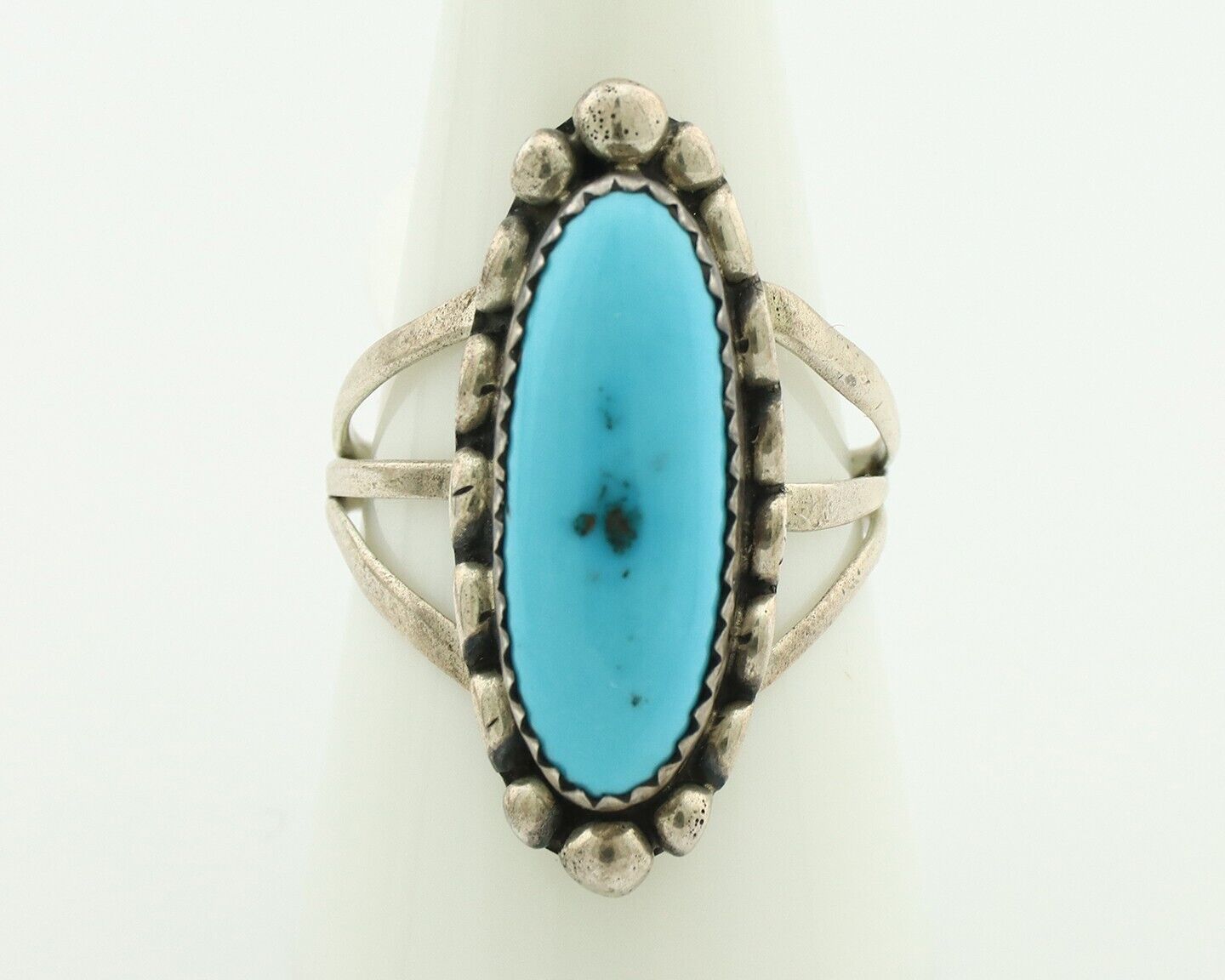 Navajo Ring .925 Silver Sleeping Beauty Turquoise Artist Signed SC C.80's