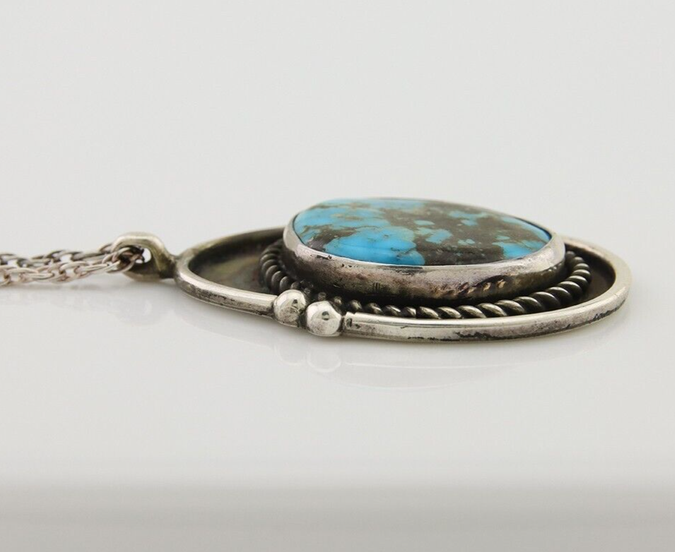 Navajo Necklace 925 Silver Natural Turquoise Artist Signed Elaine Becenti C.80's