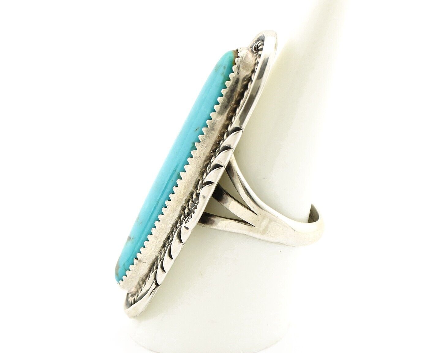 Navajo Ring 925 Silver Natural Mined Turquoise Artist Signed Mike Begay C.80's