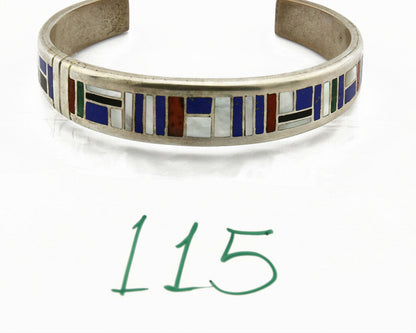 Early Artist David Freeland Inlaid Natural Gemstone .925 SOLID Silver Cuff