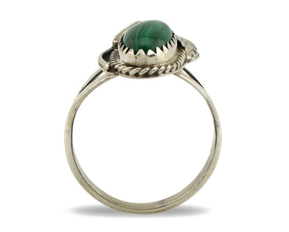 Navajo Ring 925 Silver Natural Mined Malachite Artist Signed Justin Morris C.80s