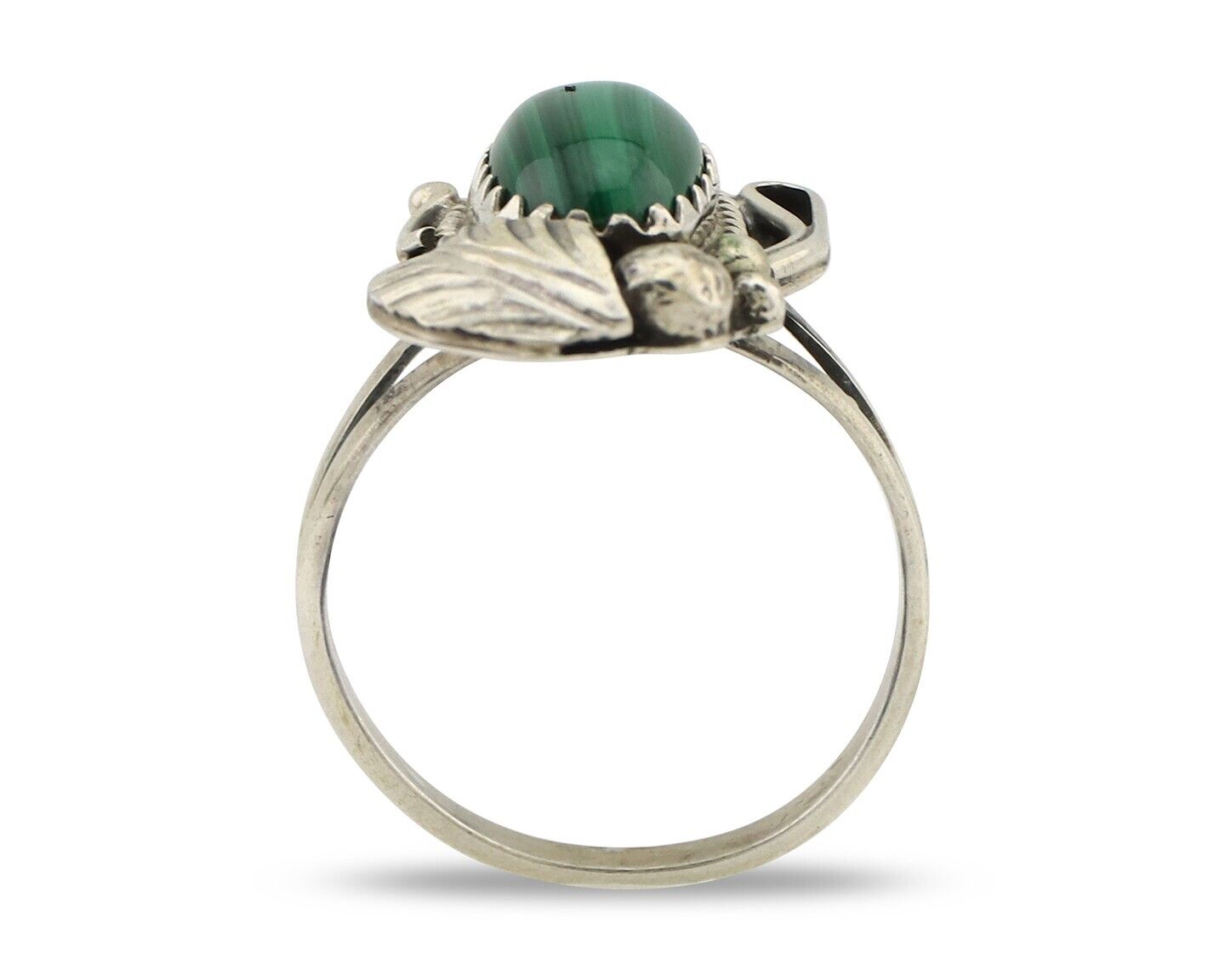 Navajo Ring 925 Silver Natural Malachite Artist Signed Justin Morris C.80's