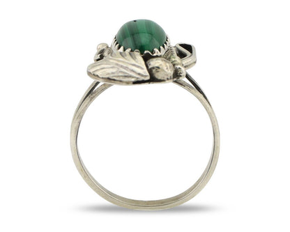 Navajo Ring 925 Silver Natural Malachite Artist Signed Justin Morris C.80's