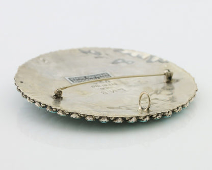 Navajo Pin Pendant 925 Silver Natural Kingman Turquoise Signed LMB C.80's