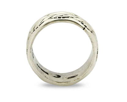 Navajo Ring .925 Silver Handmade Hand Stamped 3 Row Rope Band C.1980's Size 6.75