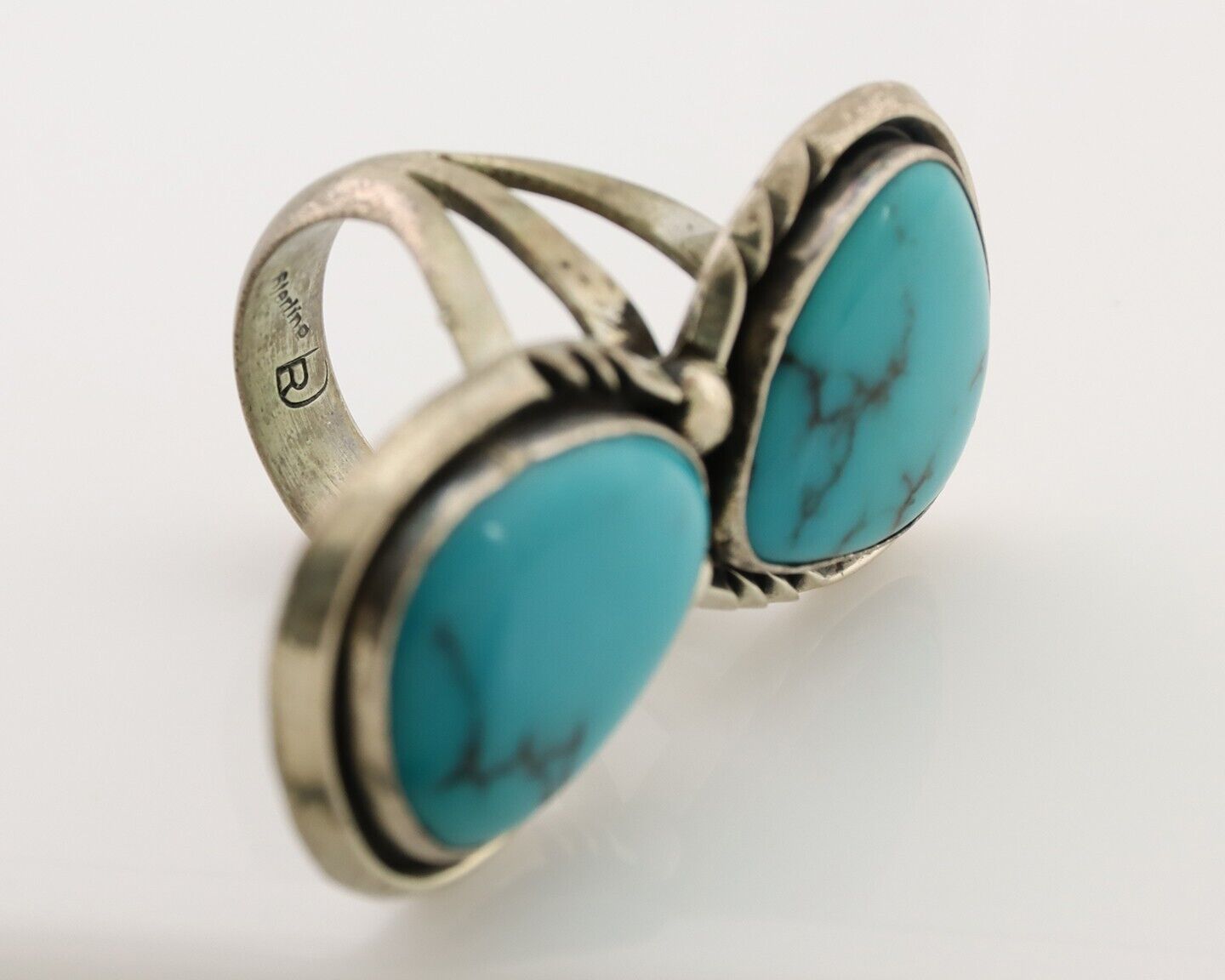 Navajo Handmade Ring 925 Silver Natural Tuquoise Artist Signed RD C.80's