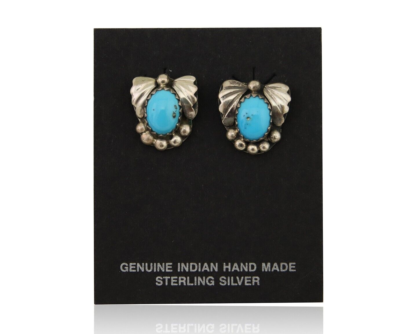 Navajo Handmade Earrings 925 Silver Blue Turquoise Artist Signed BJ C.80s