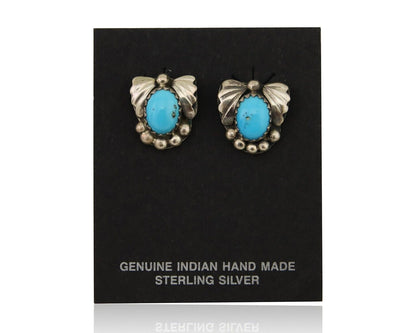 Navajo Handmade Earrings 925 Silver Blue Turquoise Artist Signed BJ C.80s