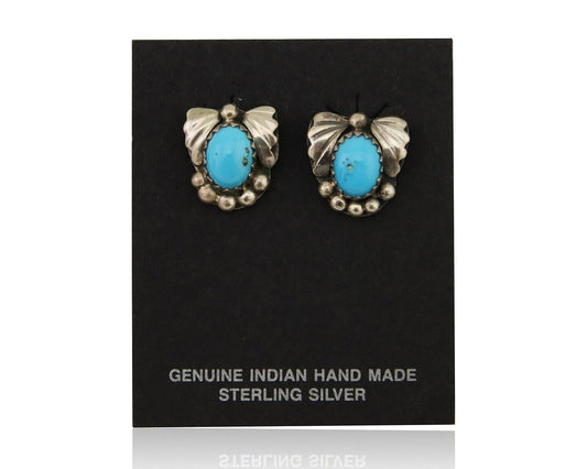 Navajo Handmade Earrings 925 Silver Blue Turquoise Artist Signed BJ C.80s
