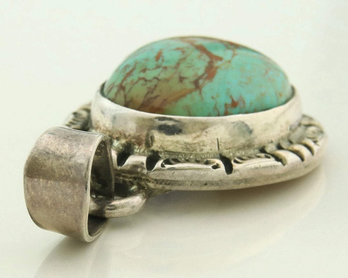 Navajo Pendant 925 Sterling Silver Natural Turquoise Vintage Artist Signed Gecko