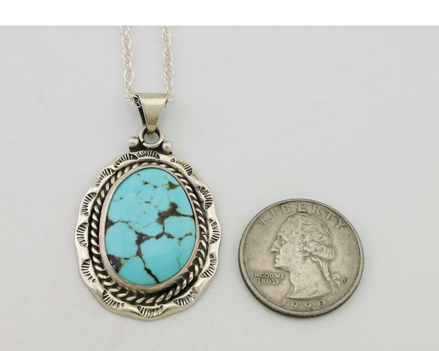 Navajo Pendant 925 Silver Spiderweb Turquoise Signed M Montoya C.90's
