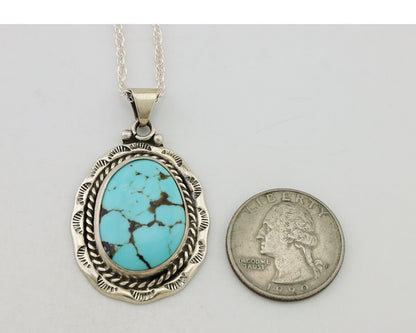 Navajo Pendant 925 Silver Spiderweb Turquoise Signed M Montoya C.90's