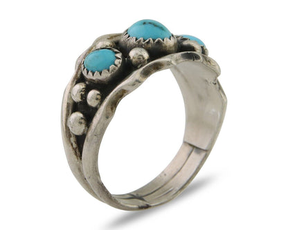 Navajo Ring 925 Silver Natural Blue Turquoise Native Artist Signed SC C.80's