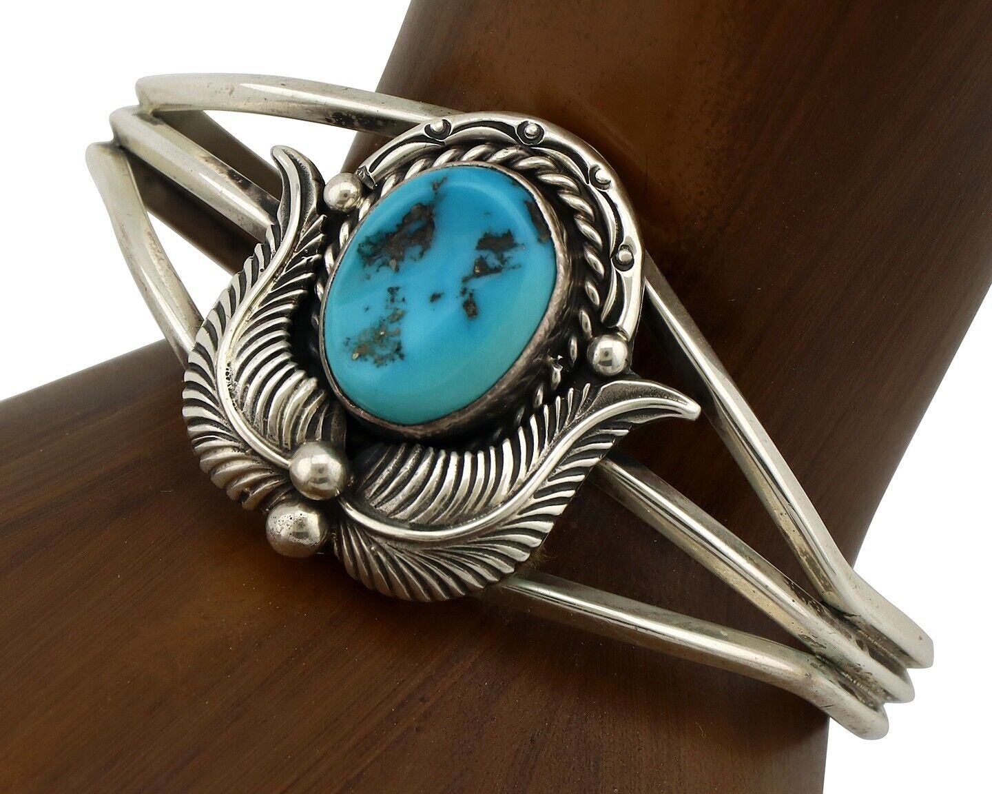 Navajo Bracelet 925 Silver Sleeping Beauty Turquoise Artist Signed MLS C.80's
