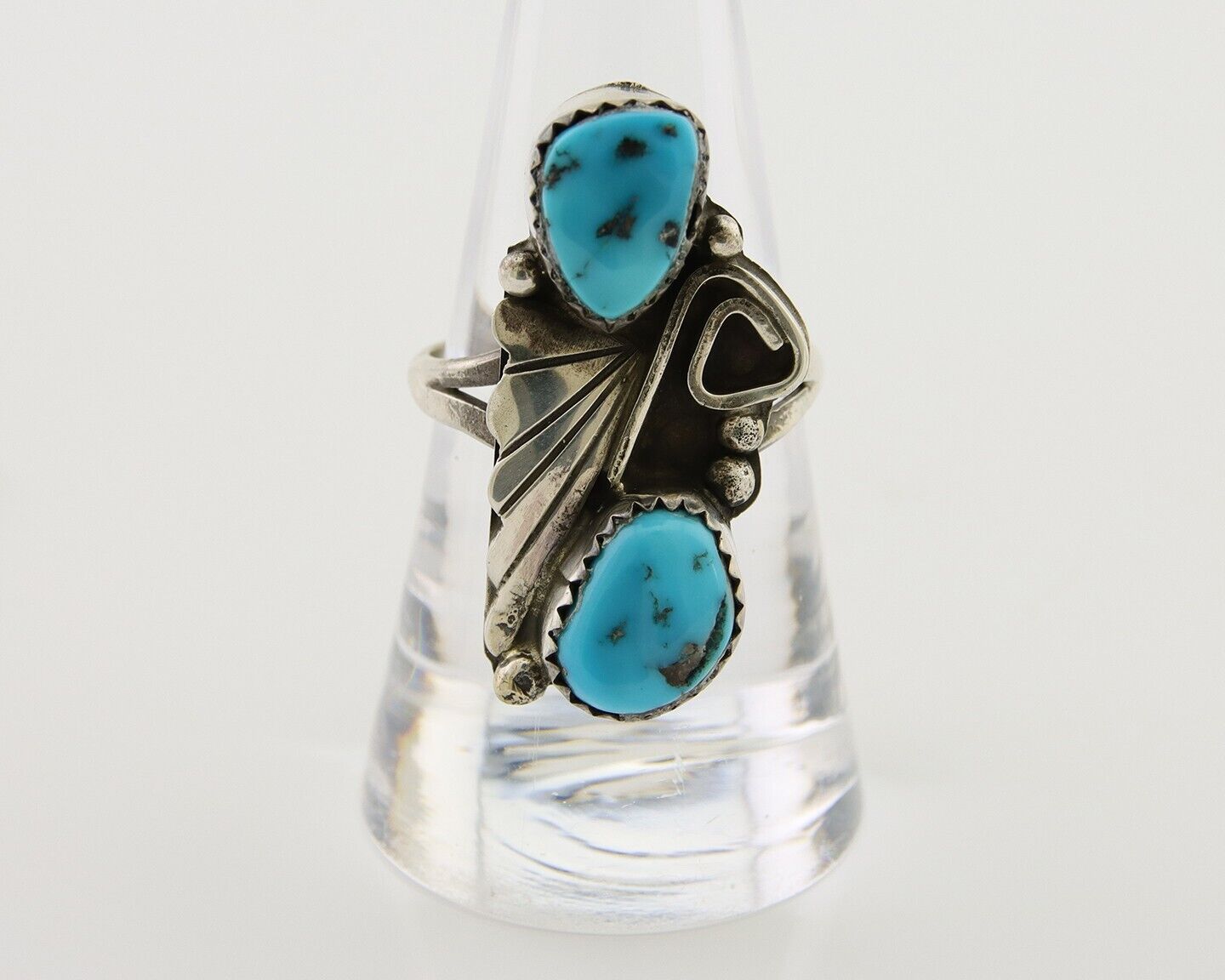 Navajo Ring 925 Silver Natural Blue Turquoise Native American Artist C.80's