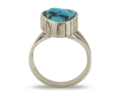 Navajo Ring 925 Silver Sleeping Beauty Turquoise Artist Signed SS C.80's