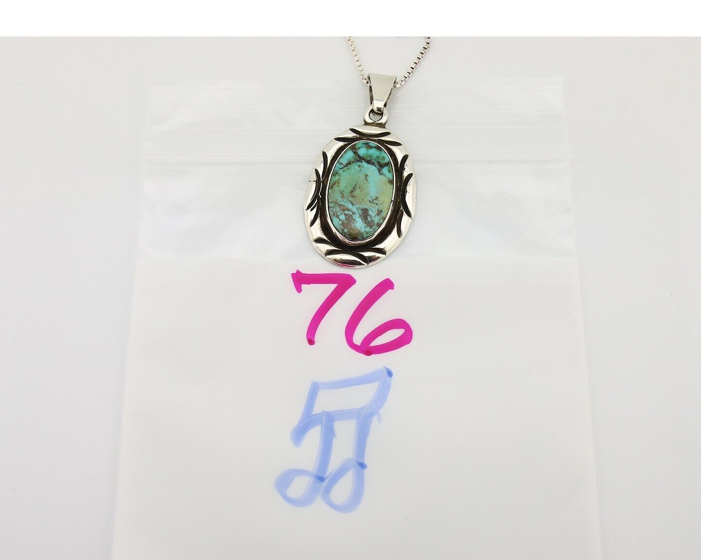 Navajo Necklace 925 Silver Kingman Turquoise Signed C Montoya C.80's