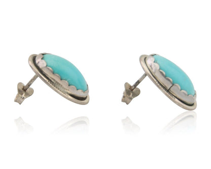 Navajo Earrings 925 Blue Kingman Turquoise Native American Artist C80s