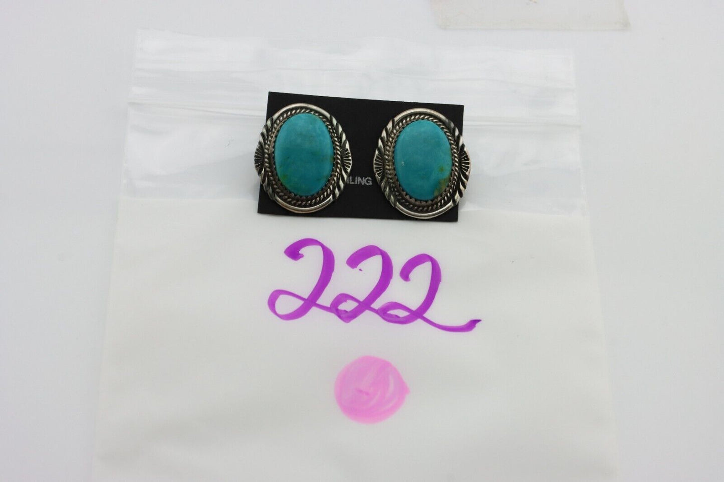 Navajo Hand Stamped Earrings 925 Silver Natural Turquoise Signed M Begay C.80's