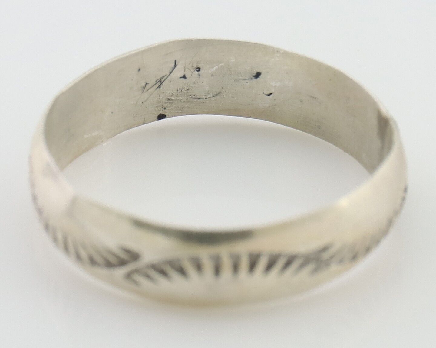 Navajo Hand Stamped Band 925 Silver 5.0 mm Signed Larry Chavez Size 6.5 C.80's