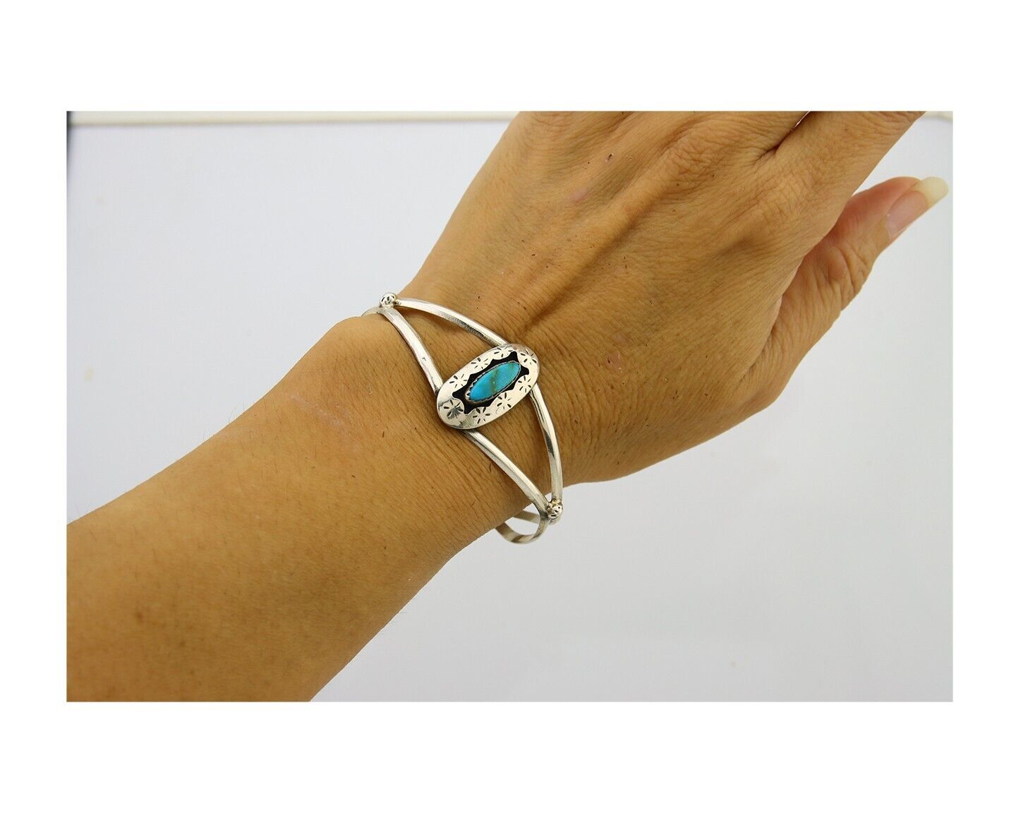 Navajo Cuff Bracelet 925 Silver Turquoise Cuff Artist Signed IJC C.80's