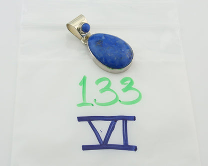 Navajo Sterling Silver Pendant Denim Lapis Authentic Vintage Signed M