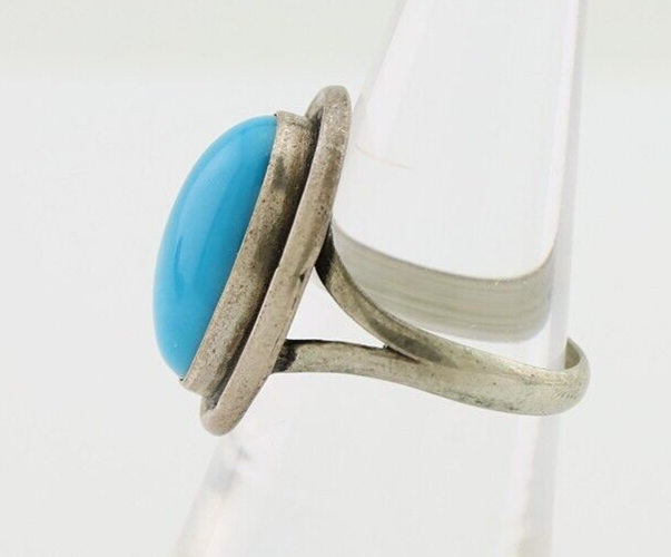 Navajo Handmade Ring 925 Silver Blue Turquoise Native American Artist C.80's