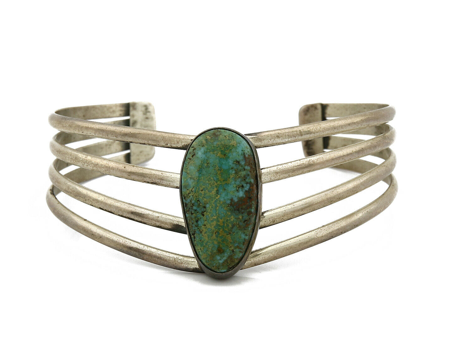 Navajo Handmade 4 Row .925 Silver Natural Turquoise Cuff Bracelet