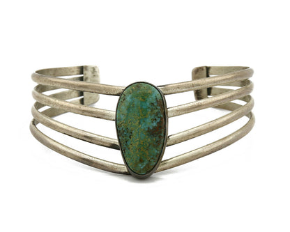 Navajo Handmade 4 Row .925 Silver Natural Turquoise Cuff Bracelet