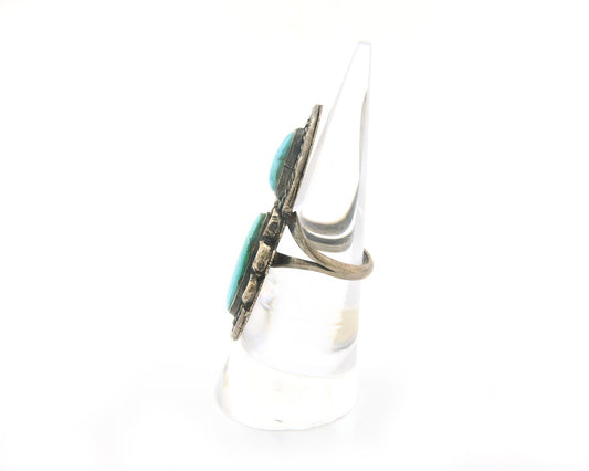 Navajo Ring Sterling Silver Blue Turquoise Vintage Signed LP Size 6.0