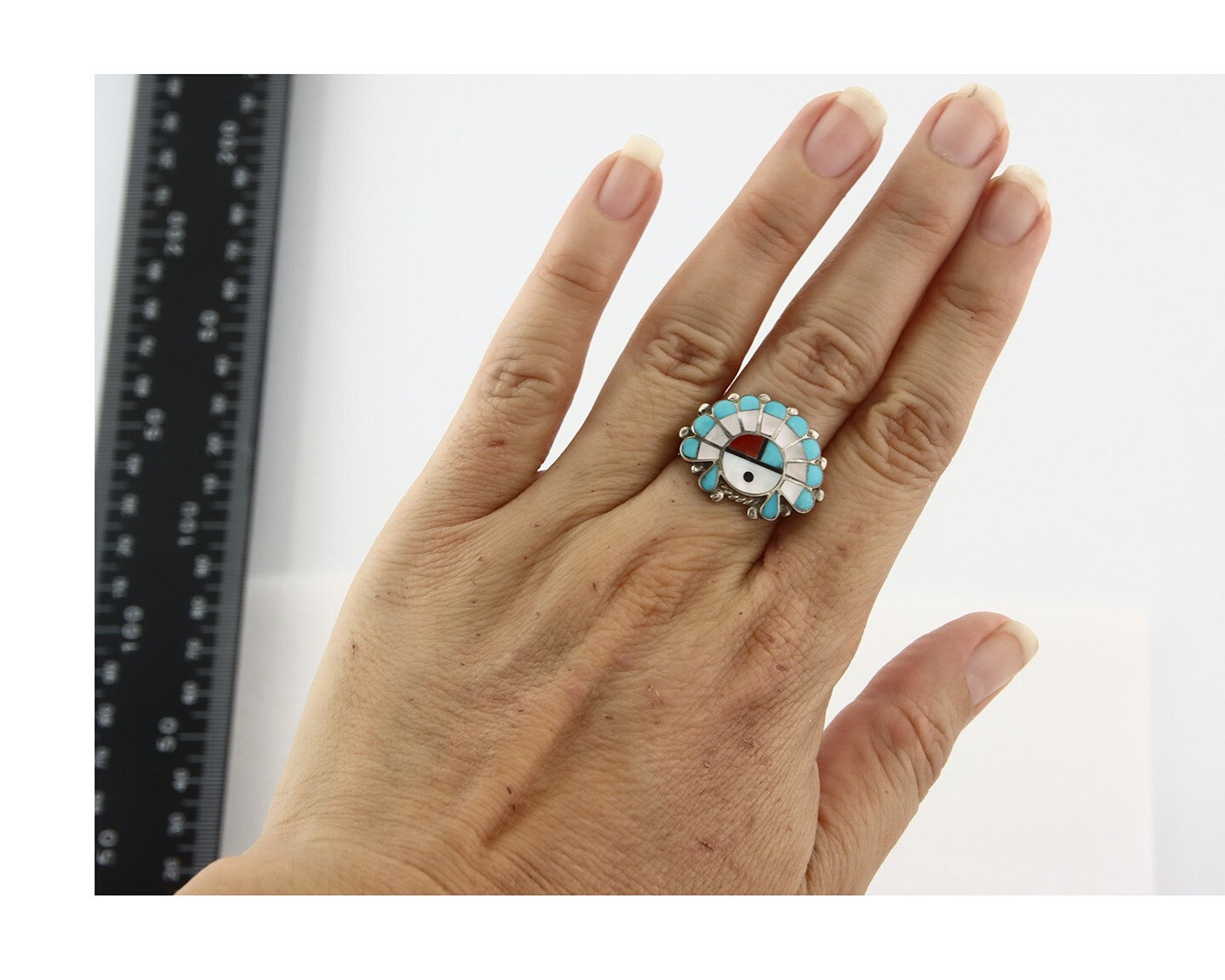 Vintage Zuni Ring 925 Sterling Silver Natural Gemstone Size 8.25