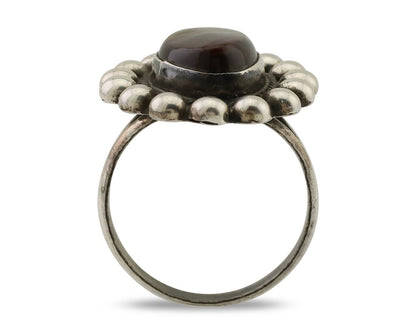 Navajo Handmade Ring 925 Silver Natural Fire Opal Native Artist Size 7.75 C.80's