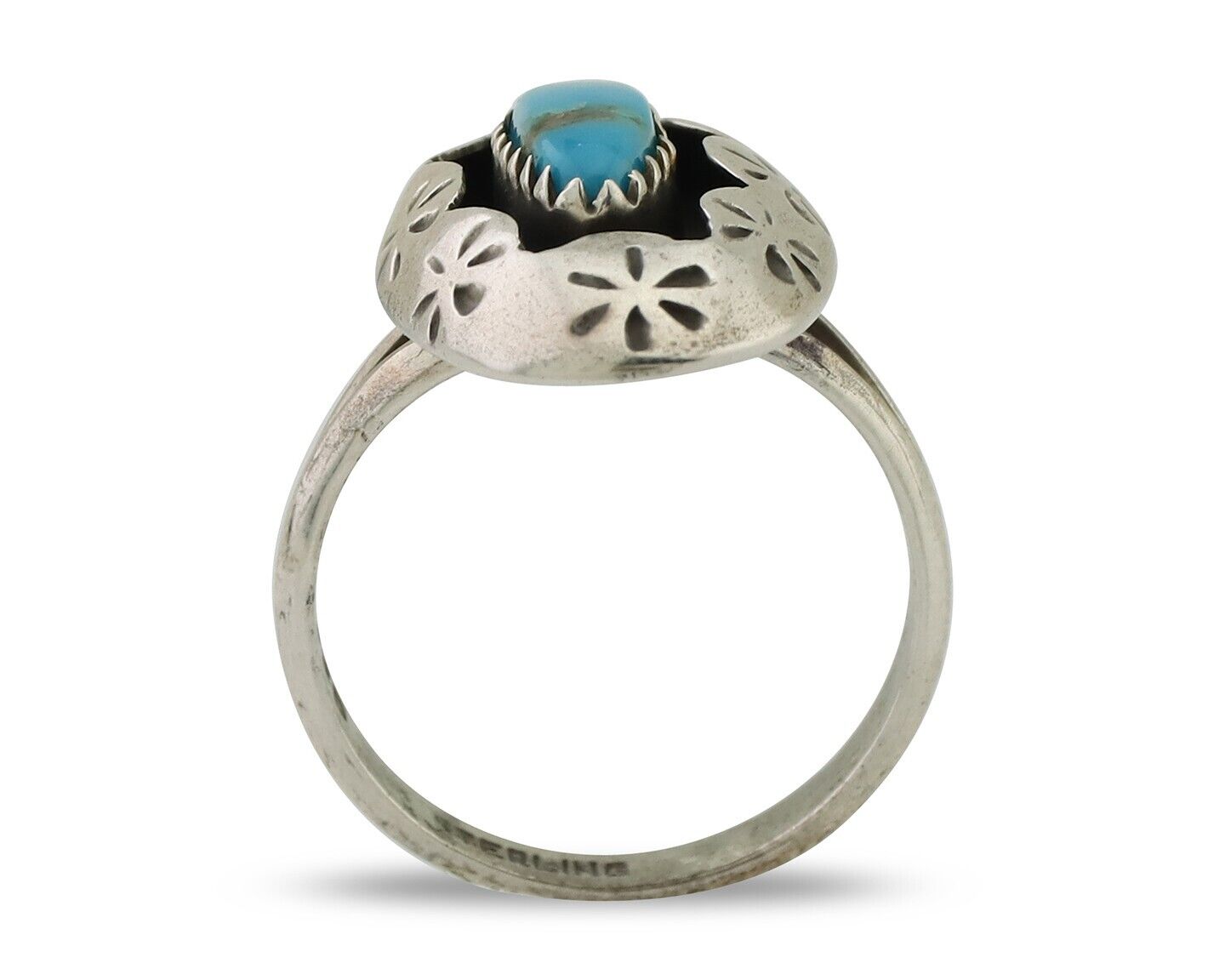 Navajo Ring 925 Silver Natural Blue Turquoise Native American Artist C.80's