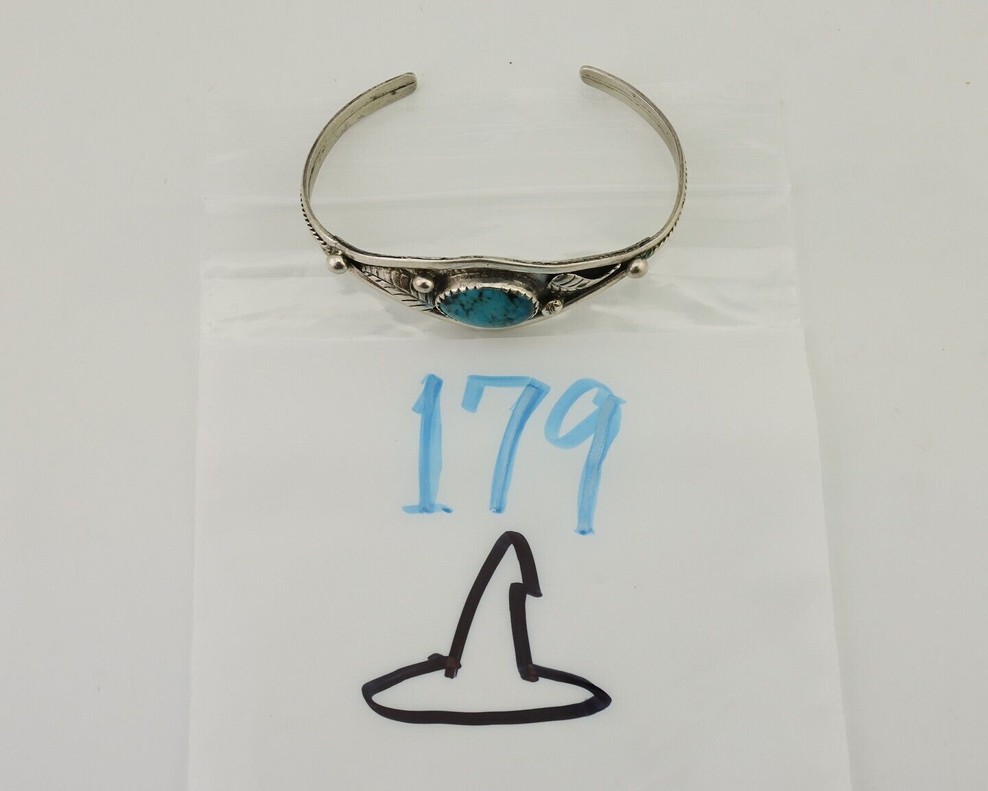Navajo Bracelet 925 Silver Kingman Turquoise Native American Artist C.80's
