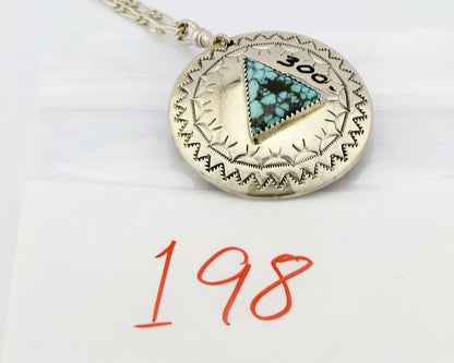 Unique Navajo Indian Puebla Scene Reversable Turquoise .925 Silver Pendant