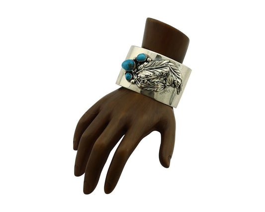 Navajo Bracelet 925 Silver Natural Blue Turquoise Signed David Zachary C.80's