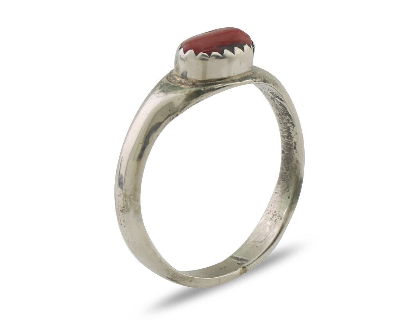 Navajo Handmade Ring 925 Silver Natural Mediterranean Coral Native Artist C.80's