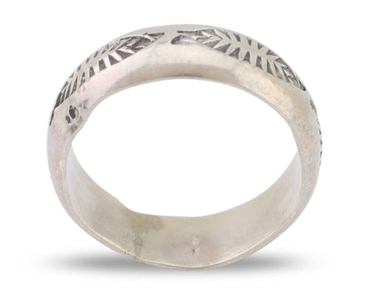 Navajo Hand Stamped Band 925 Silver 6.0 mm Signed Larry Chavez Size 6.5 C.80's