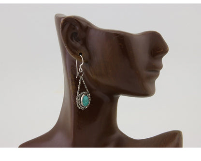 Navajo Dangle Earrings 925 Silver Natural Blue Turquoise Native Artist C.80's