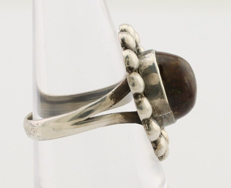 Navajo Handmade Ring 925 Silver Natural Fire Opal Native Artist Size 7.0 C.80's