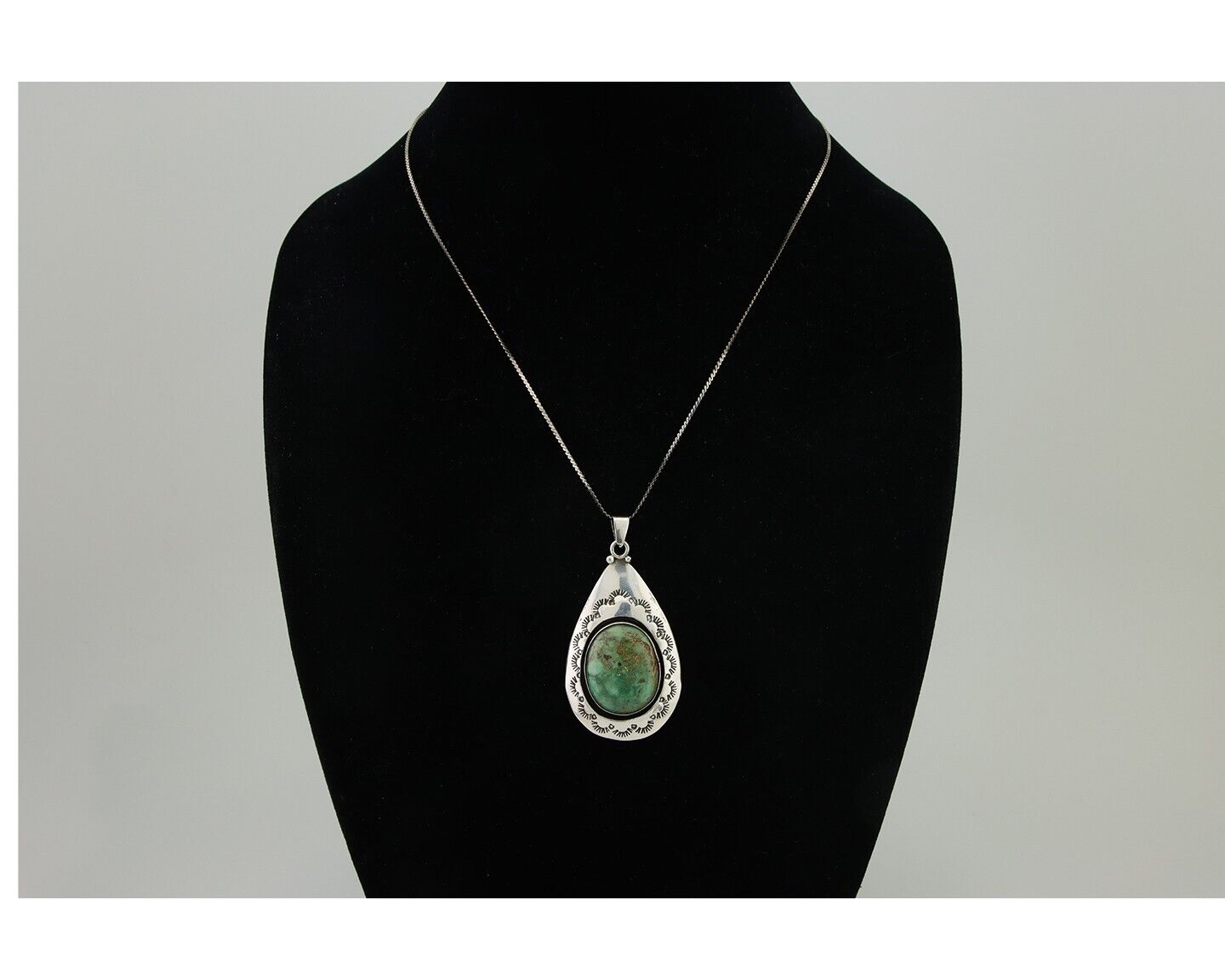 Navajo Necklace 925 Silver Natural Green Turquoise Artist Signed MC C.80's