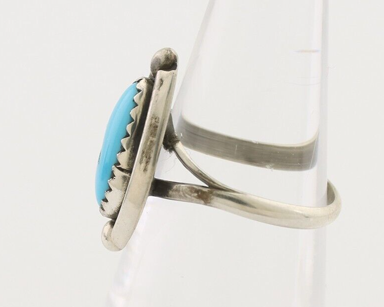Navajo Ring 925 Silver Sleeping Beauty Turquoise Artist Signed SC C.80's
