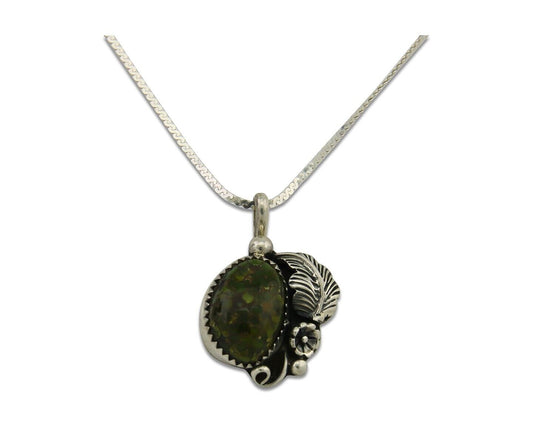 Navajo Necklace 925 Silver Green Turquoise Native American Artist C.80's
