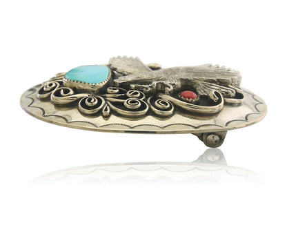 Navajo Belt Buckle .999 Nickel Buffalo Gemstone Handmade 2.5 x 3.0 in C.80's