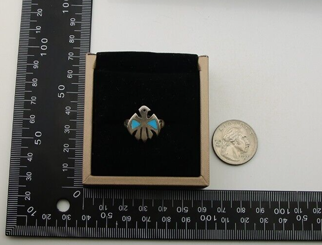 Navajo Handmade Bird Ring 925 Silver Turquoise Native Artist C.80's