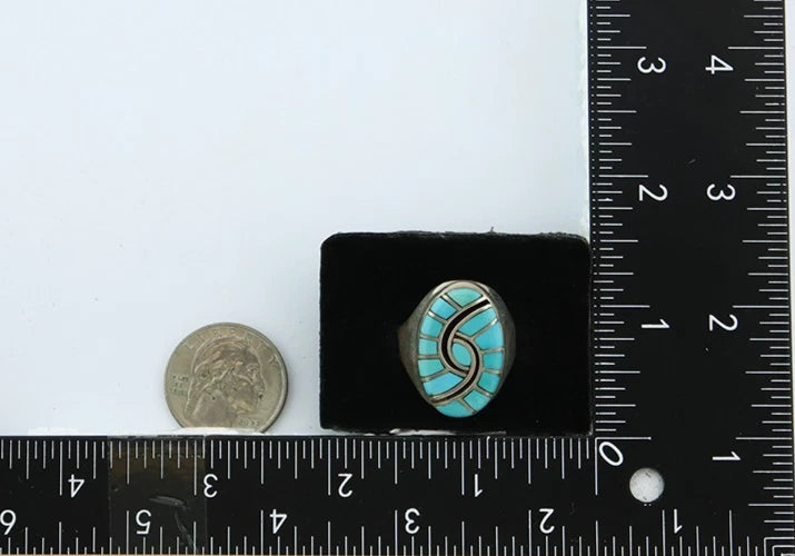 Men Zuni Ring Sterling Silver Turquoise Handmade Vintage Size 11.25