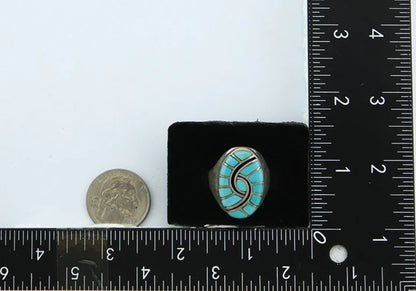 Men Zuni Ring Sterling Silver Turquoise Handmade Vintage Size 11.25