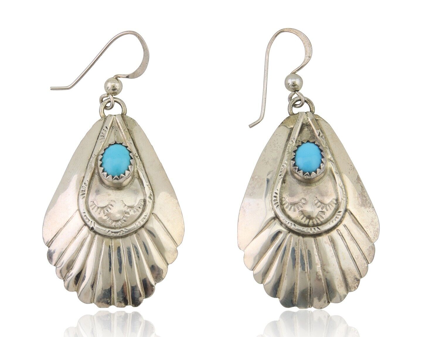 Navajo Earrings 925 Silver Turquoise Artist Signed Dean Brown C.80's