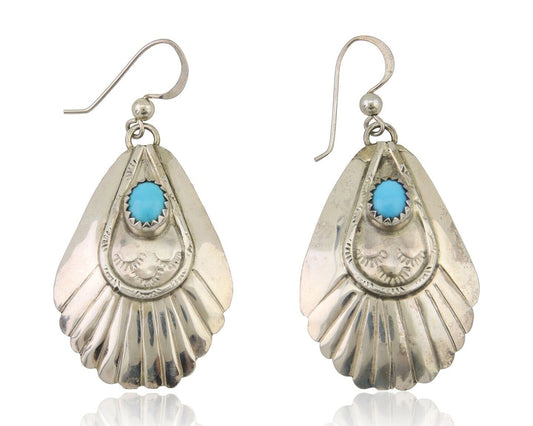 Navajo Earrings 925 Silver Turquoise Artist Signed Dean Brown C.80's